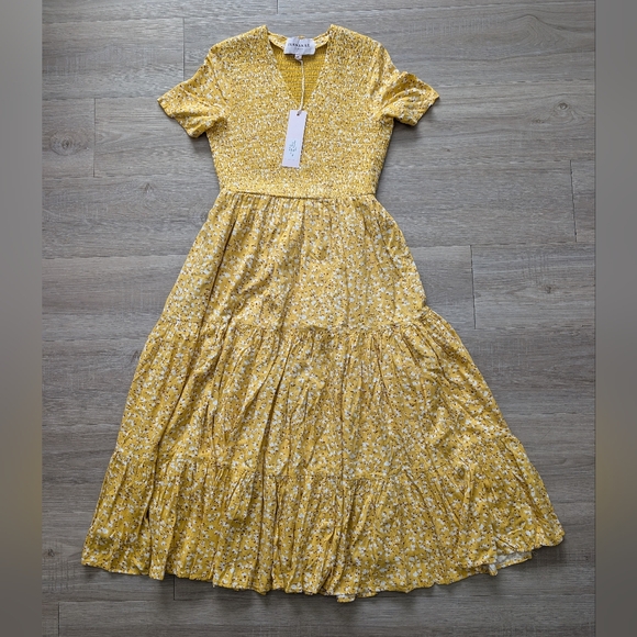 NWT JESSAKAE Yellow Floral Midi Dress - Picture 8 of 8